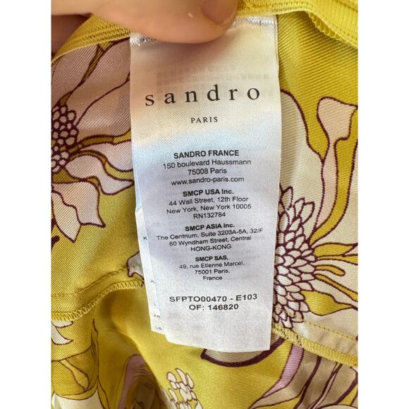 SANDRO NWT Ginger Blouse Yellow Green Size 0 Floral Print Silk Twill Square Neck - Picture 11 of 14